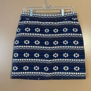 J. Crew Blue and White Patterned Mini pencil Skirt size 4